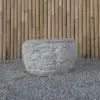 Product image 5 of the product “Balinese style flat round pot, with carving - 50cm Dia., 30 cm Height, Taro sand ”